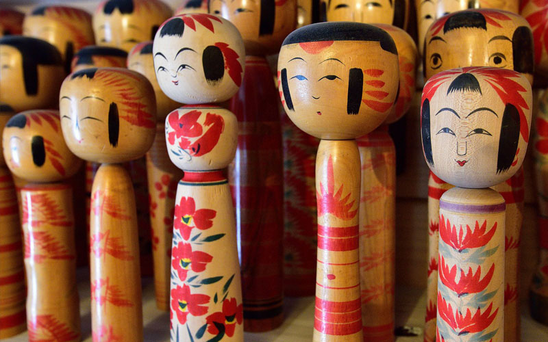 Kokeshi, or traditional Japanese wooden dolls