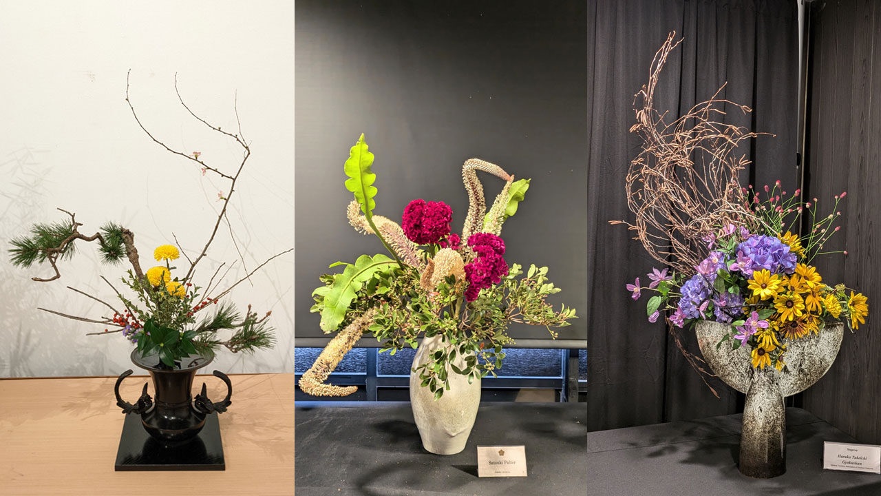 Various ikebana flower arrangements