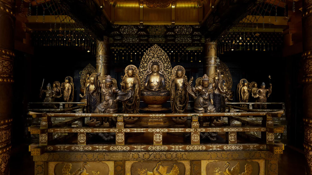 Inside of Chūson-ji Temple Golden Hall (Konjikidō) in 3DCG