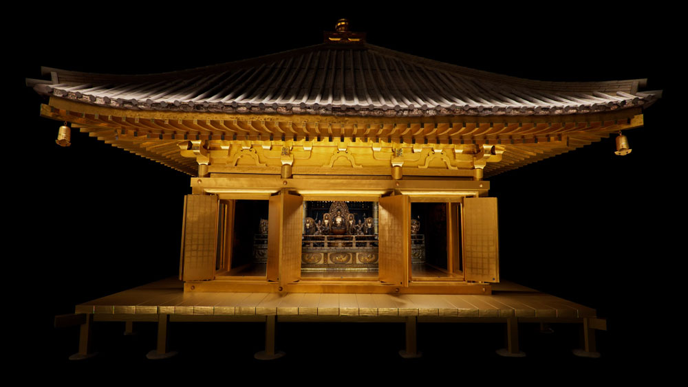 Exterior view of Chūson-ji Temple Golden Hall (Konjikidō) in 3DCG