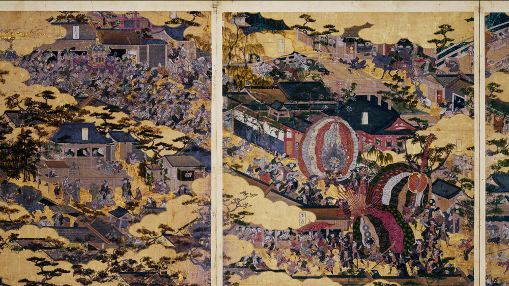 Detail view of “Rakuchū Rakugai-zu Byōbu (Scenes in and around Kyoto Folding Screens), Funaki Version”